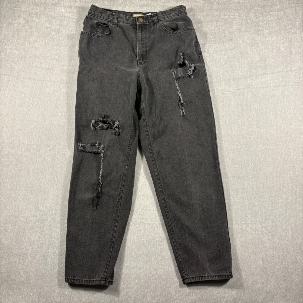 Liz Claiborne Lizwear Vintage 90s Distressed High Waist Tapered Jeans Black 12